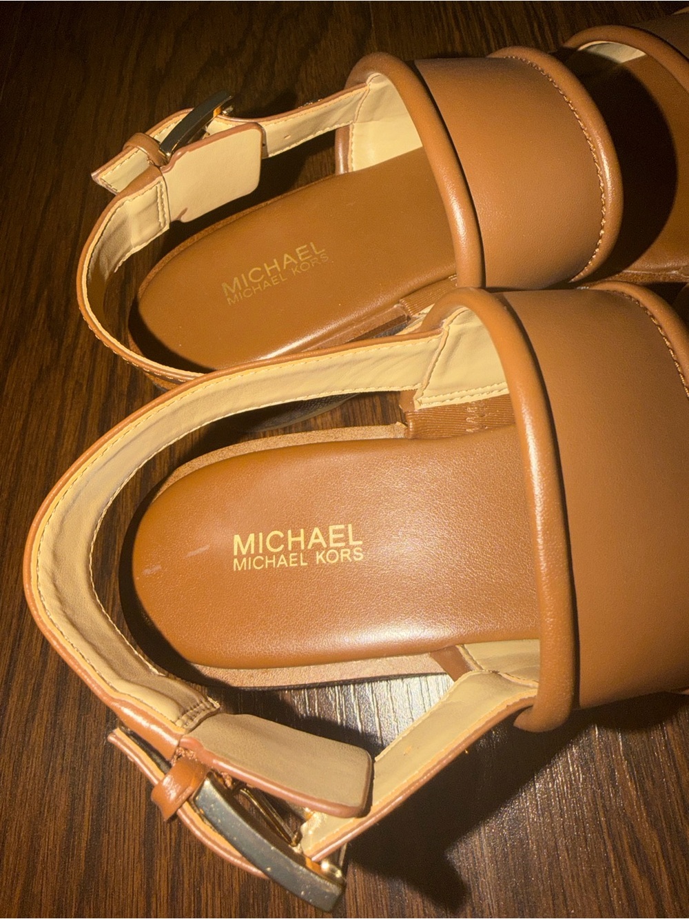 Michael Kors Brown Leather Platform Sandals with MK-Print Sole - Picture 4 of 8